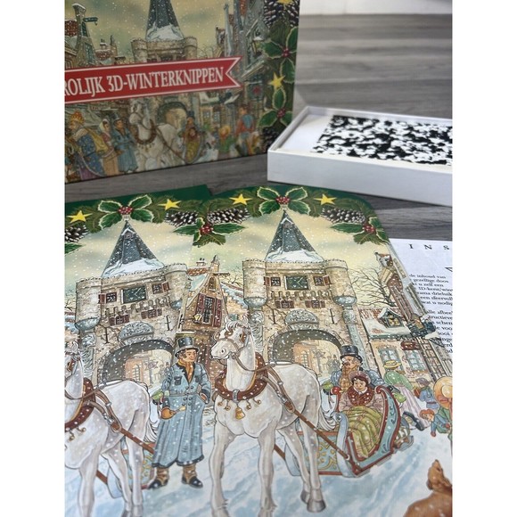 VTG Dutch Paper Craft 3D Christmas Winter Scene Translates Happy Winter Cutting - Picture 4 of 6